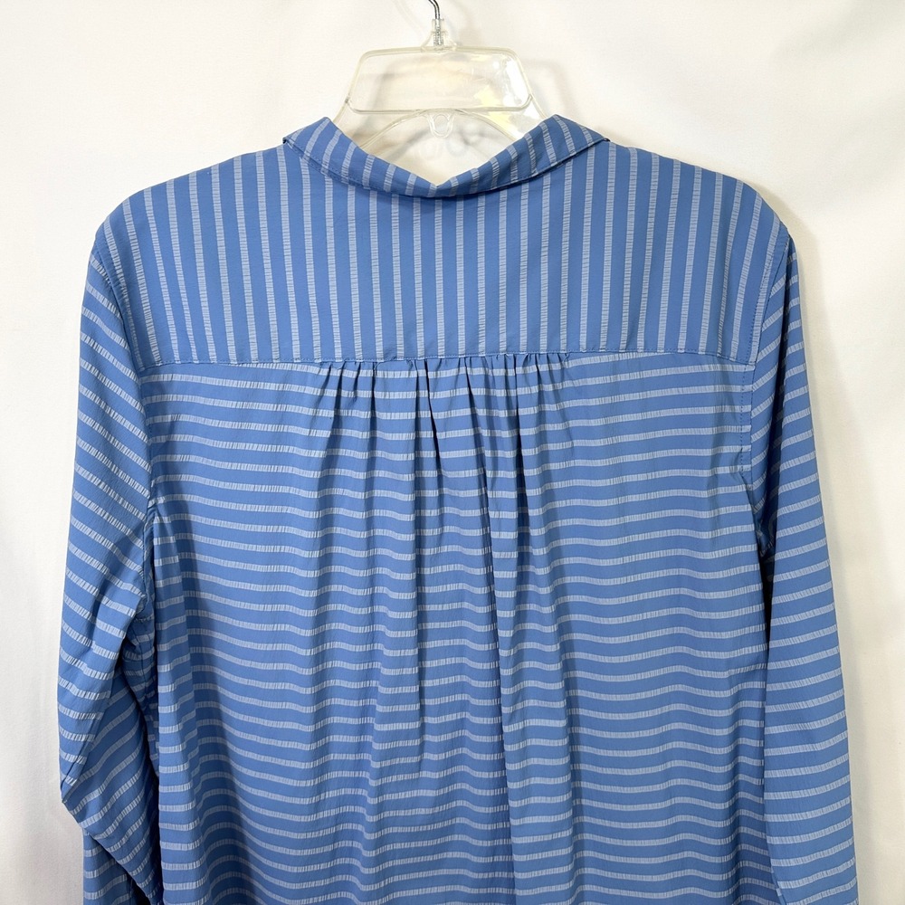 LL Bean XL Top Blue Striped Seersucker Button Down Coastal Preppy Office 990 - Picture 6 of 8